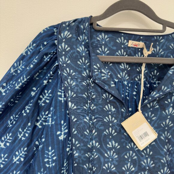 NWT Faherty Solstice Tie neck relaxed boho peasant top in sunburst mix print - Picture 10 of 11